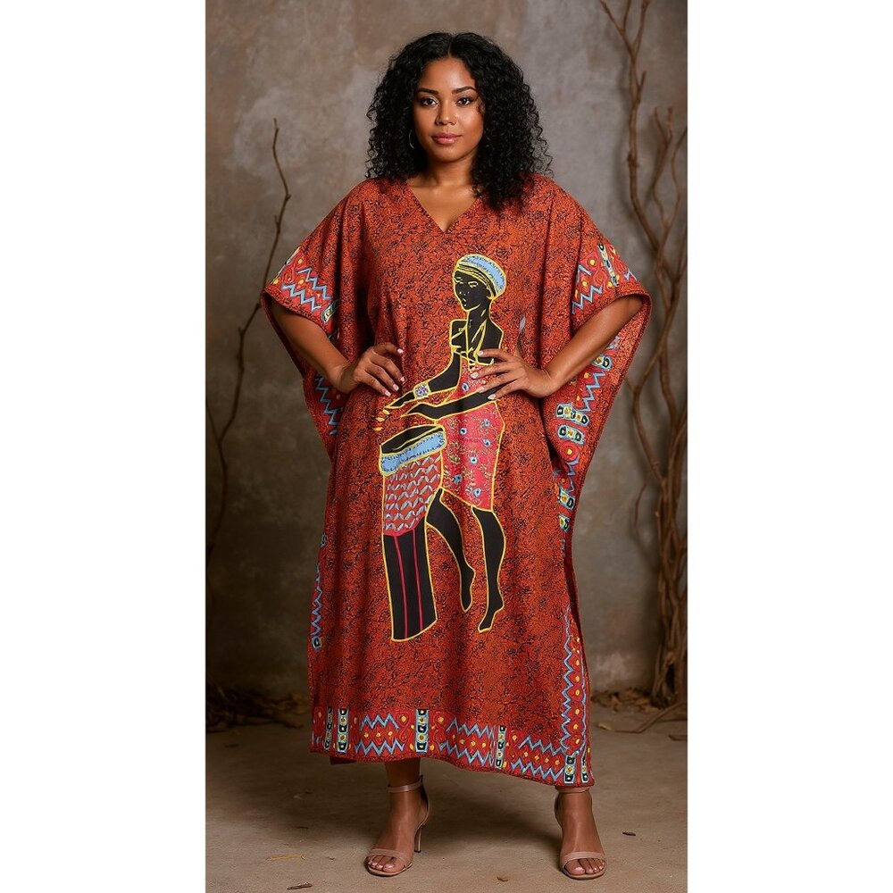 Gypsie Blu Plus Size Polyester Caftan Maxi V-Neck Dress Kimono Sleeve for Womens